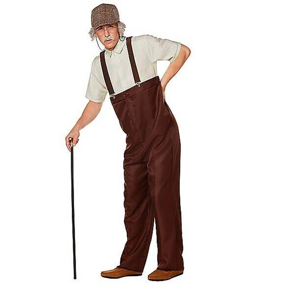 Spirit Halloween Adult Grandpa Costume Size L Mens Jumpsuit Glasses Hat New - Picture 1 of 5